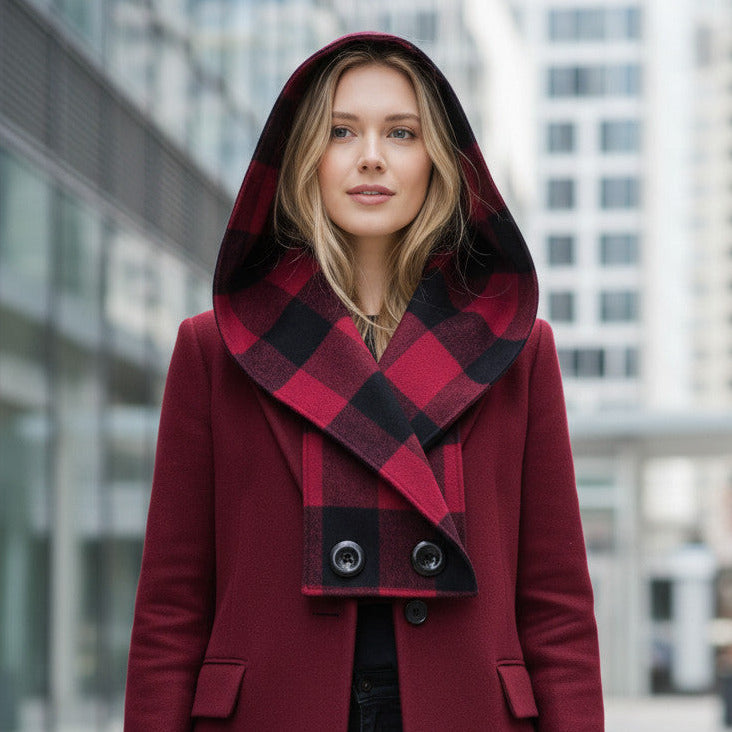 Hooded Scarf Red Black+