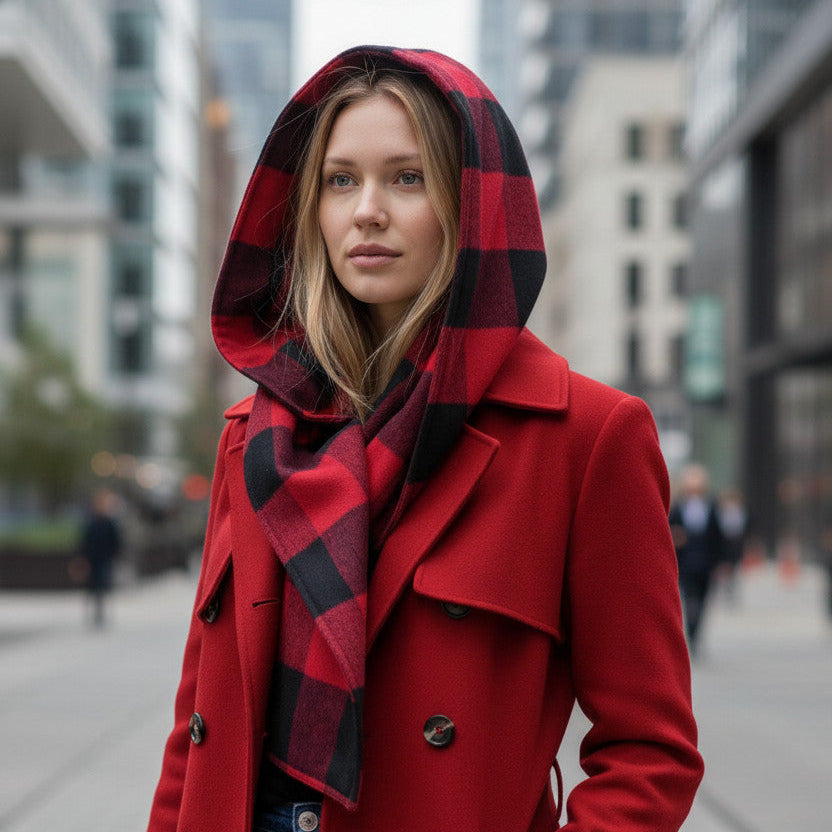 Hooded Scarf Red Black