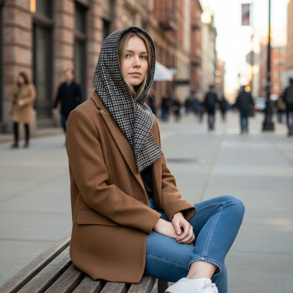 Hooded Scarf Houndstooth